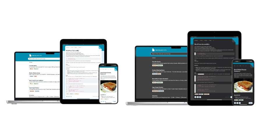 Recollect supports light and dark themes