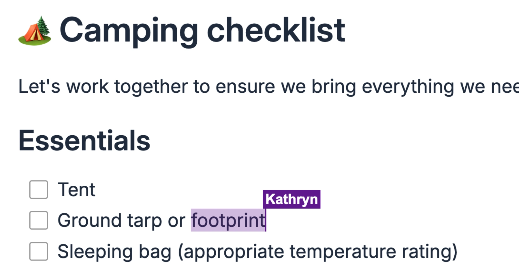 Camping checklist note
