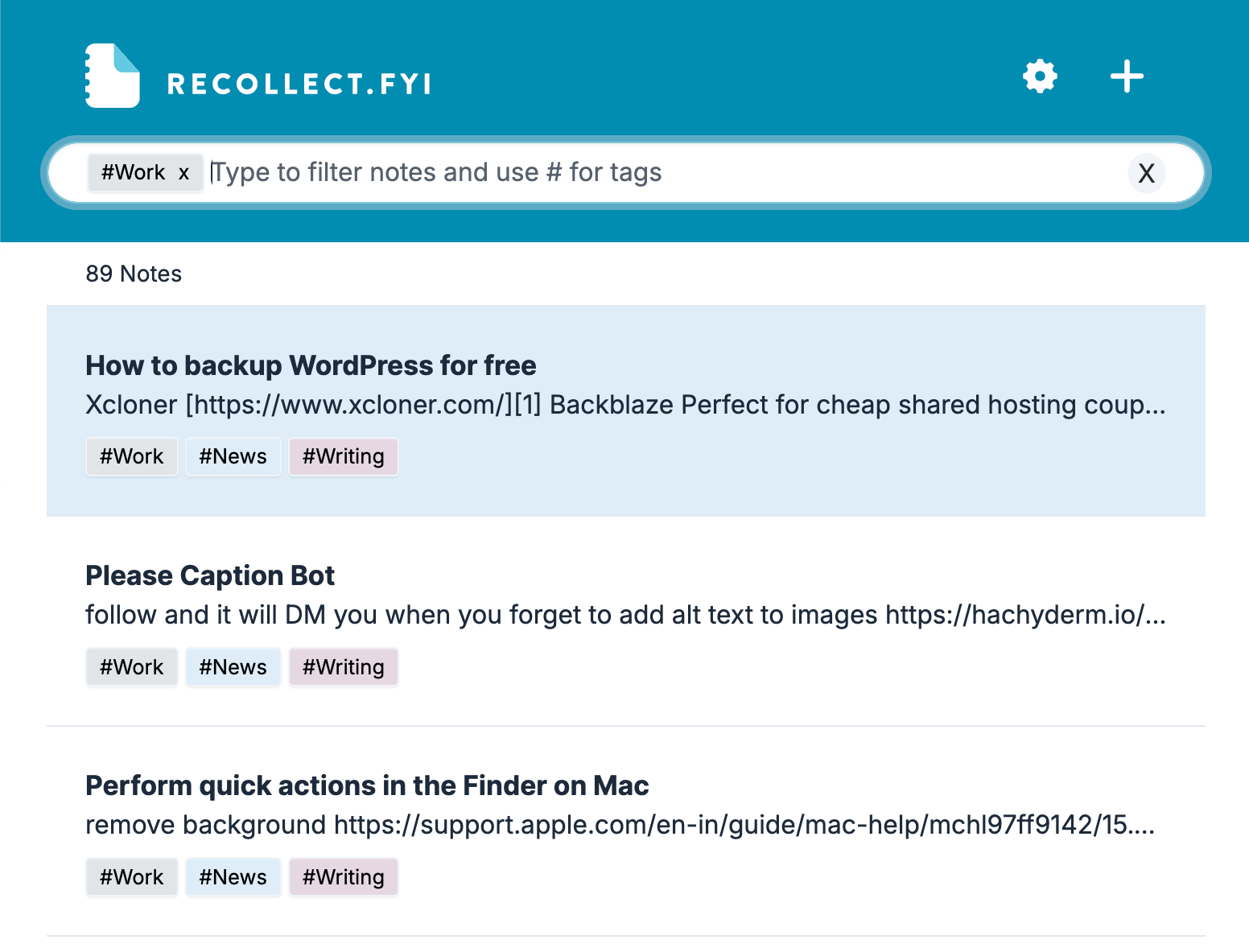 Filtering notes with a tag