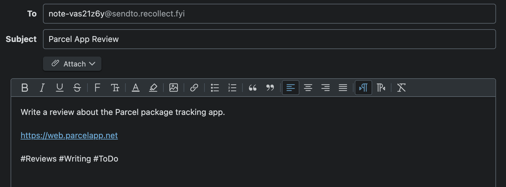 Recollect notes via email example
