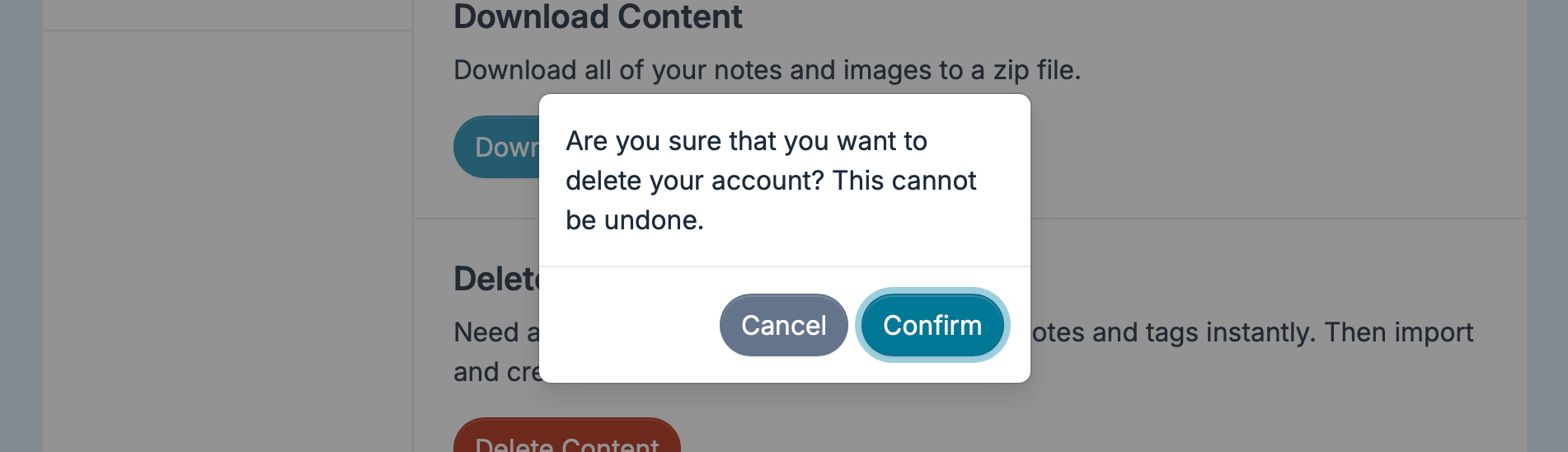Confirm account deletion