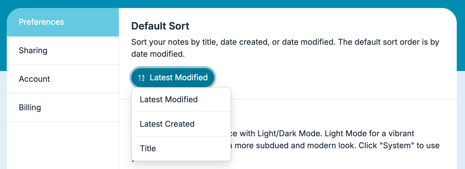Default sort settings