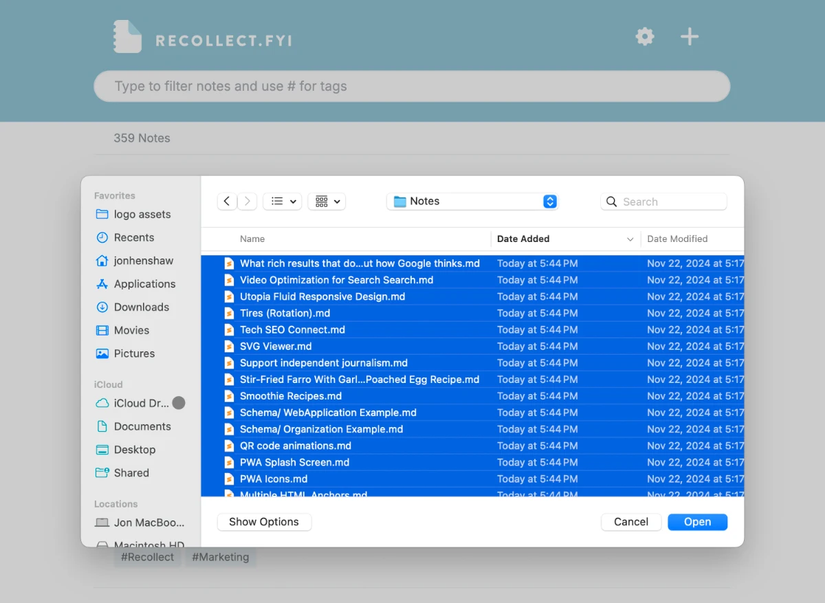 File manager with notes