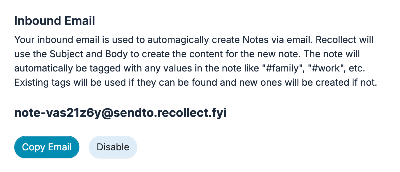 Recollect inbound email address