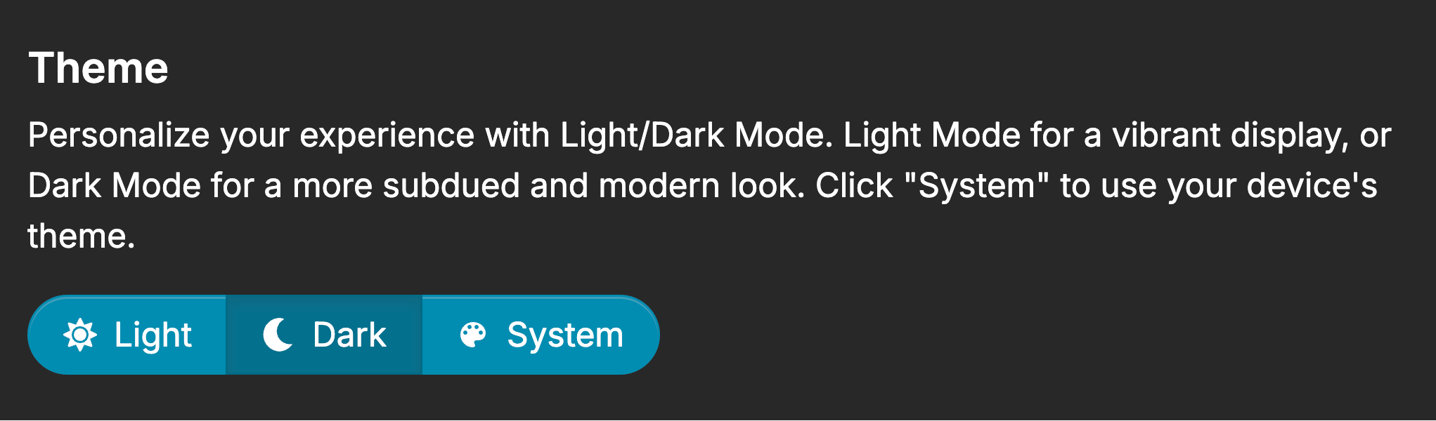 Dark theme setting