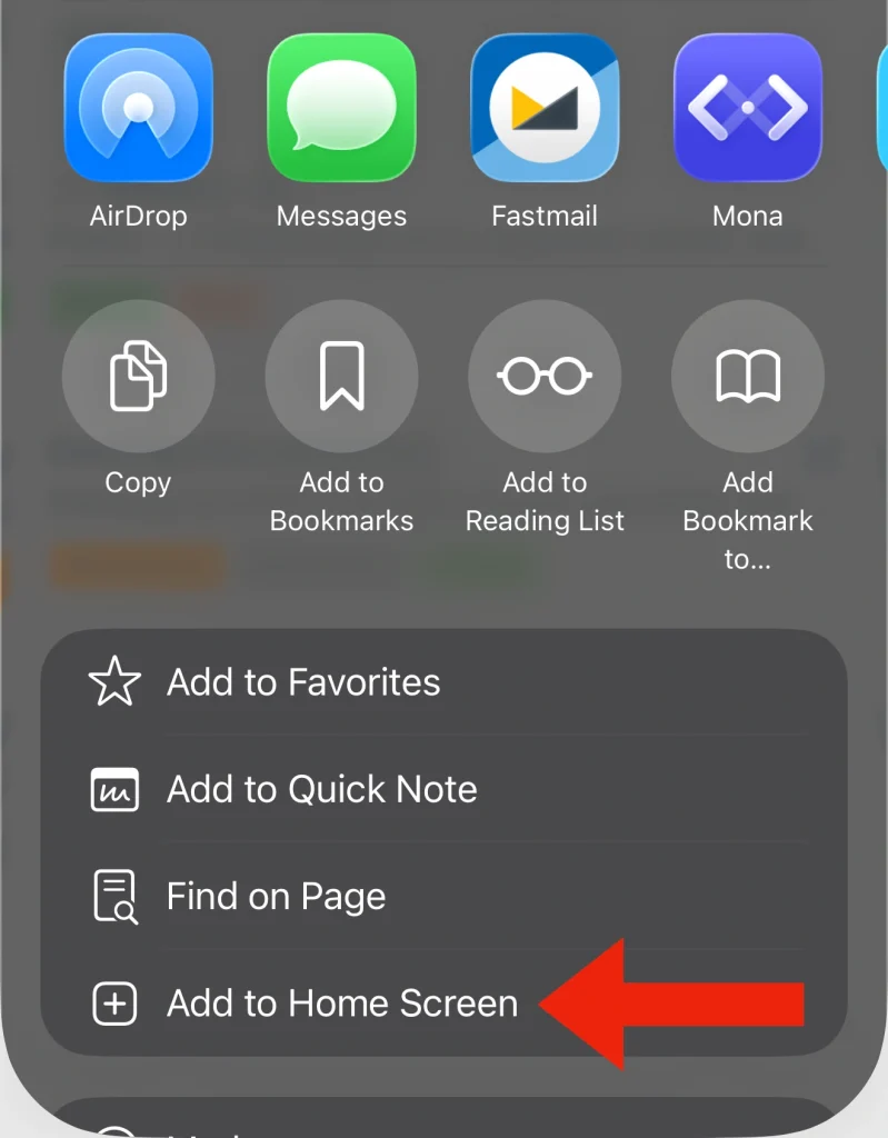 Add to Home Screen button