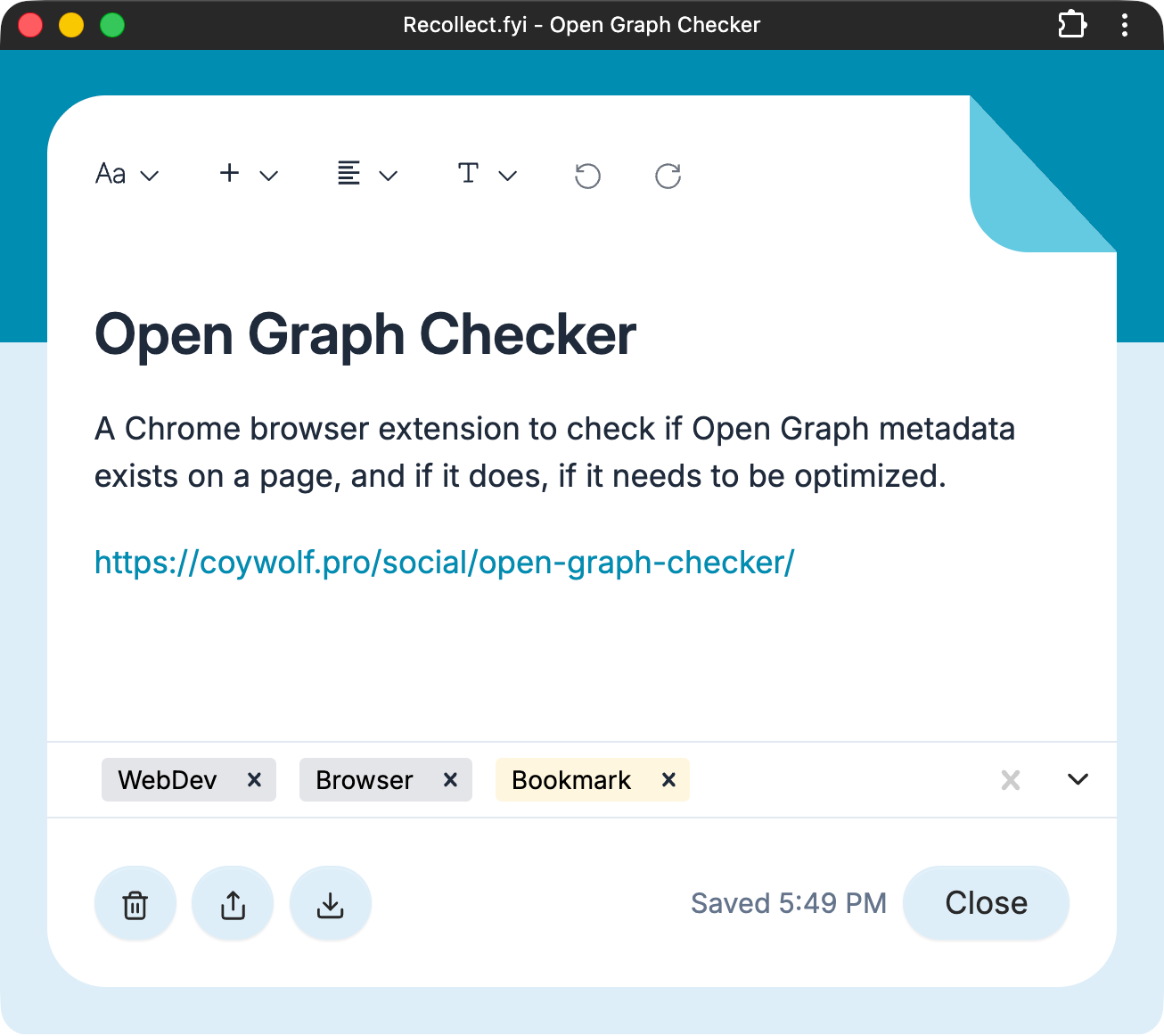 Note with bookmark tag